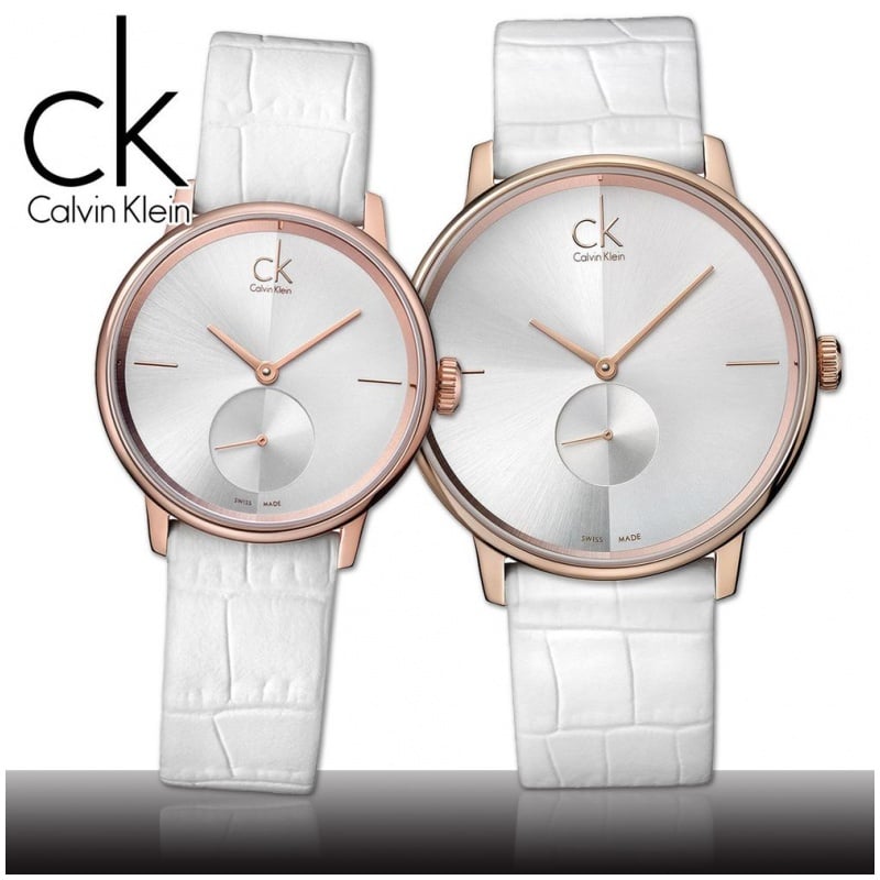 Calvin Klein Accent Silver Dial White Leather Strap Watch for Women - K2Y216K6 Buy Now By Calvin Klein