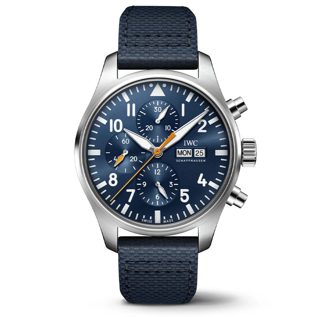 IWC Pilot's Automatic Chronograph 43mm Blue Dial Blue Calfskin Strap Watch for Men - IW377729 Buy Now By IWC