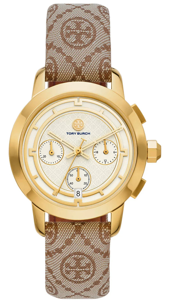 Tory Burch The Tory Chronograph White Dial Maroon Jacquard Strap Watch for Women - TBW1050 Buy Now By Tory Burch