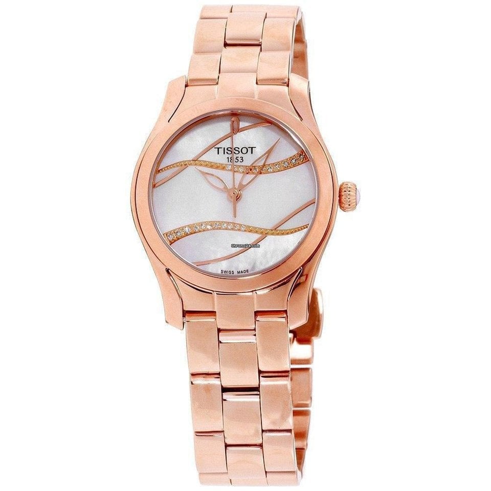 Tissot T Wave T Lady Mother of Pearl Dial Rose Gold Steel Strap Watch For Women - T112.210.33.111.00 Buy Now By Tissot