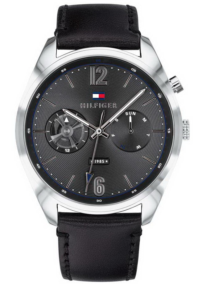 Tommy Hilfiger Deacan Grey Dial Black Leather Strap Watch for Men - 1791548 Buy Now By Tommy Hilfiger