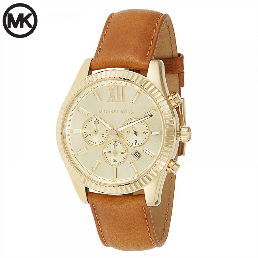 Michael Kors Lexington Chronograph Gold Dial Brown Leather Strap Watch For Men - MK8447 Buy Now By Michael Kors
