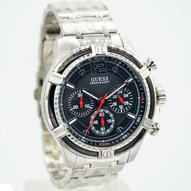 Guess Circuit Chronograph Black Dial Silver Steel Strap Watch For Men - W0968G1 Buy Now By Guess