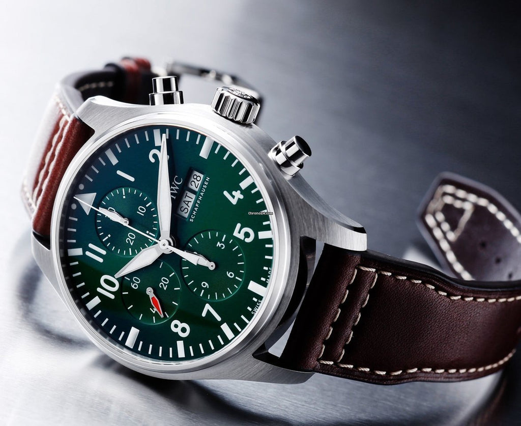 IWC Pilot's Watch Chronograph Edition Racing Green 43mm Green Dial Brown Leather Strap Watch for Men - IW377726 Buy Now By IWC