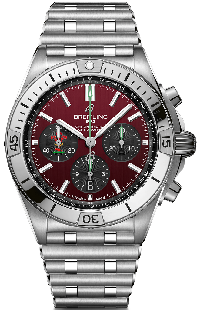 Breitling Chronomat B01 42 Six Nations Wales Red Dial Silver Steel Strap Watch for Men - AB0134A61K1A1 Buy Now By Breitling