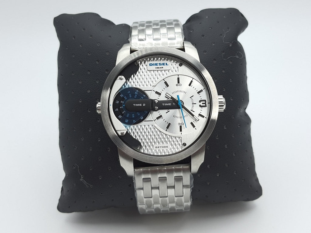 Diesel Mini Daddy Dual Time Silver Dial Stainless Steel Watch For Men - DZ7305 Buy Now By Diesel
