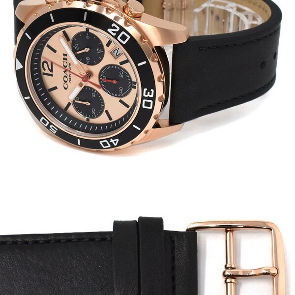 Coach Kent Chronograph Rose Gold Dial Black Leather Strap Watch for Men - 14602559 Buy Now By Coach