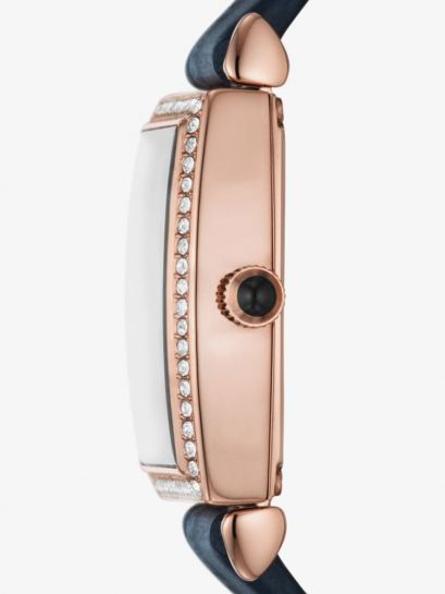 Emporio Armani Gianni T Bar Crystals Silver Dial Blue Leather Strap Watch For Women - AR11469 Buy Now By Emporio Armani