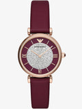 Emporio Armani Gianni T Bar Crystals Maroon Dial Maroon Leather Strap Watch for Women - AR11487 Buy Now By Emporio Armani