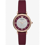 Emporio Armani Gianni T Bar Crystals Maroon Dial Maroon Leather Strap Watch for Women - AR11487 Buy Now By Emporio Armani