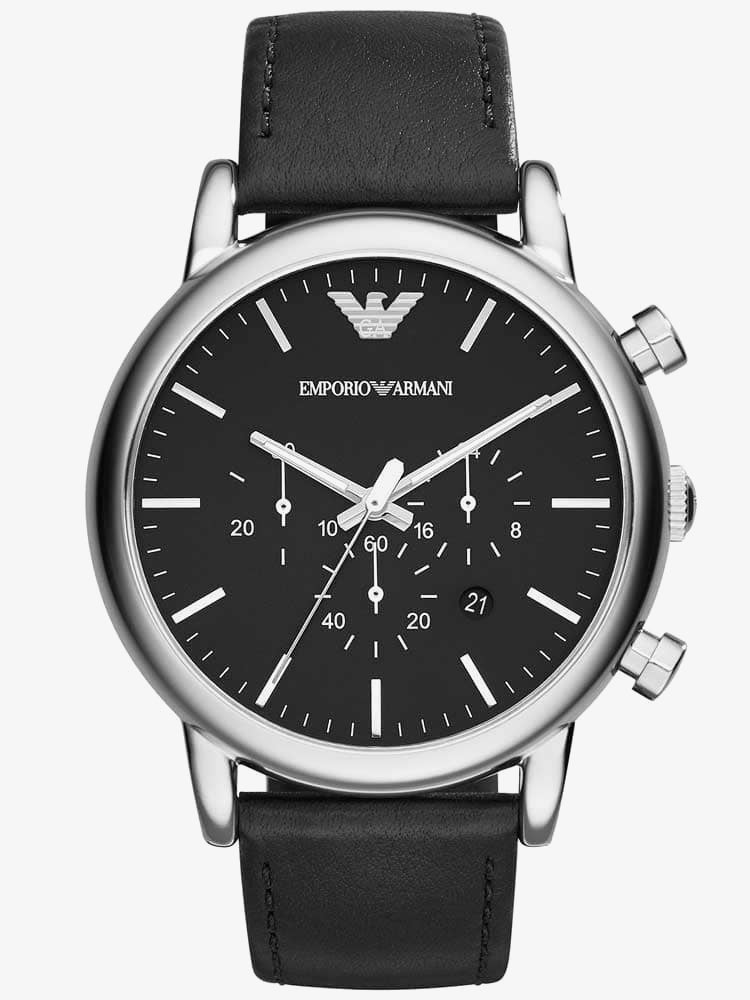 Emporio Armani Luigi Chronograph Black Dial Black Leather Watch For Men - AR1828 Buy Now By Emporio Armani