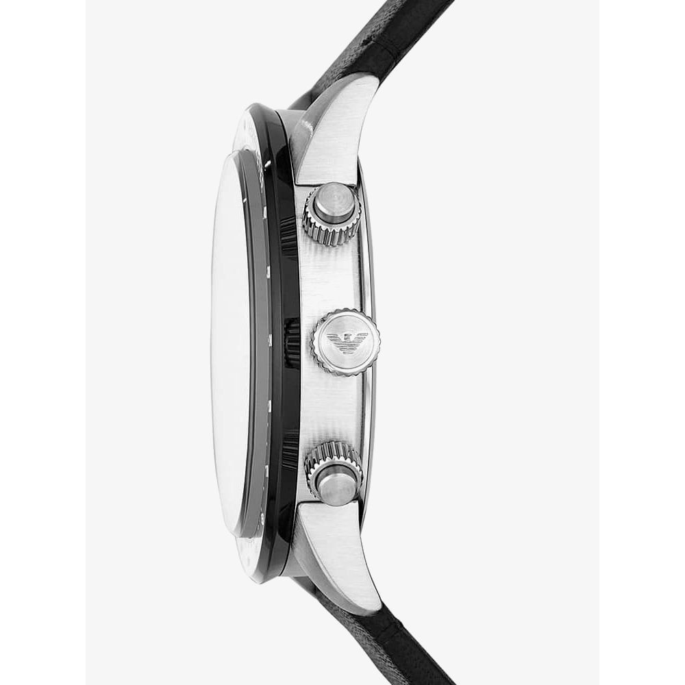 Emporio Armani Mario Chronograph Black Dial Black Leather Strap Watch For Men - AR11243 Buy Now By Emporio Armani