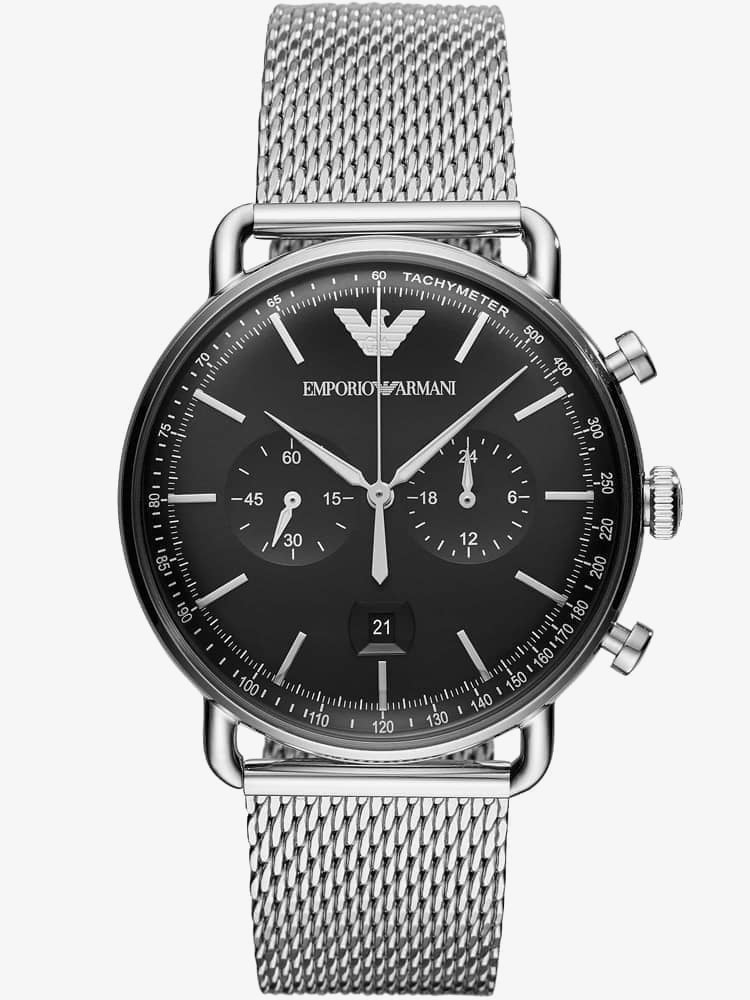 Emporio Armani Chronograph Black Dial Silver Mesh Bracelet Watch For Men - AR11104 Buy Now By Emporio Armani