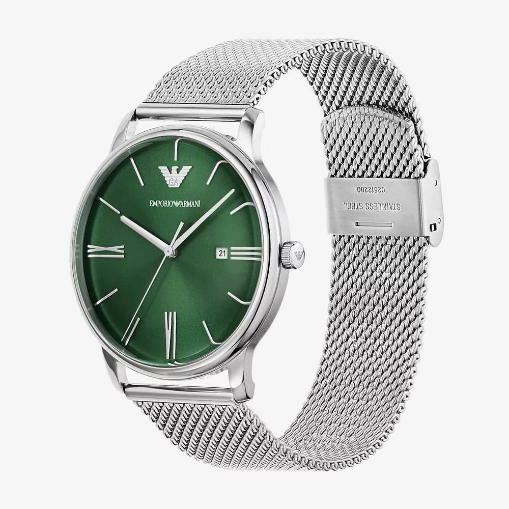 Emporio Armani Minimalist Quartz Green Dial Silver Mesh Bracelet Watch For Men - AR11578 Buy Now By Emporio Armani