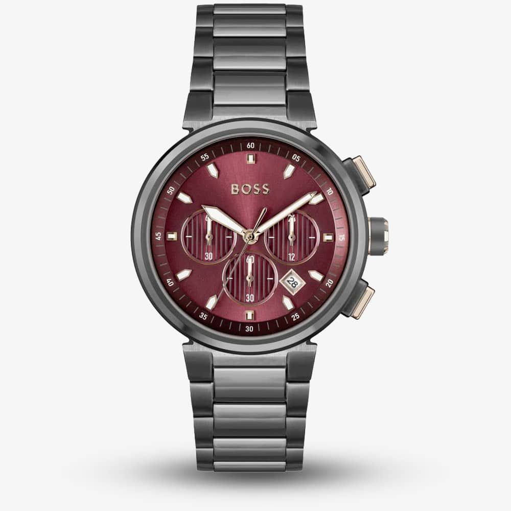 Hugo Boss One Chronograph Red Dial Grey Steel Strap Watch For Men - 1514000 Buy Now By Hugo Boss