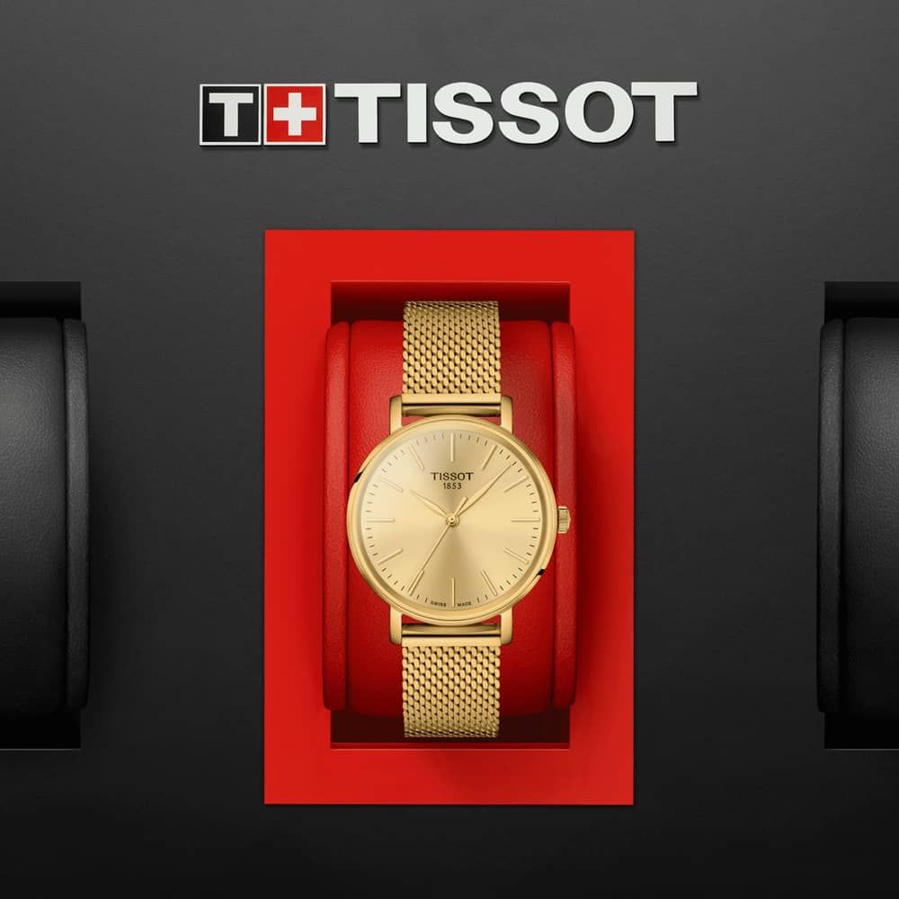 Tissot Everytime Lady Gold Dial Gold Mesh Bracelet Watch for Women - T143.210.33.021.00 Buy Now By Tissot