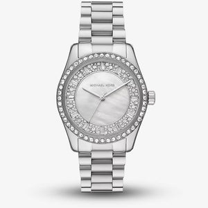Michael Kors Lexington Lux Three Hand Mother of Pearl Silver Dial Silver Steel Strap Watch for Women - MK7445 Buy Now By Michael Kors