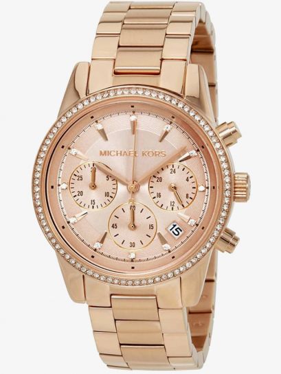 Michael Kors Ritz Chronograph Rose Gold Dial Rose Gold Steel Strap Watch for Women - MK6357 Buy Now By Michael Kors