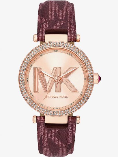 Michael Kors Parker Rose Gold Dial Maroon Leather Strap Watch For Women - MK2974 Buy Now By Michael Kors