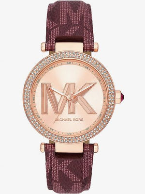 Michael Kors Parker Rose Gold Dial Maroon Leather Strap Watch For Women - MK2974 Buy Now By Michael Kors