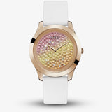Guess Crush Crystals Gold Dial White Rubber Strap Watch for Women - W1223L3 Buy Now By Guess