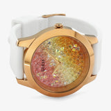 Guess Crush Crystals Gold Dial White Rubber Strap Watch for Women - W1223L3 Buy Now By Guess