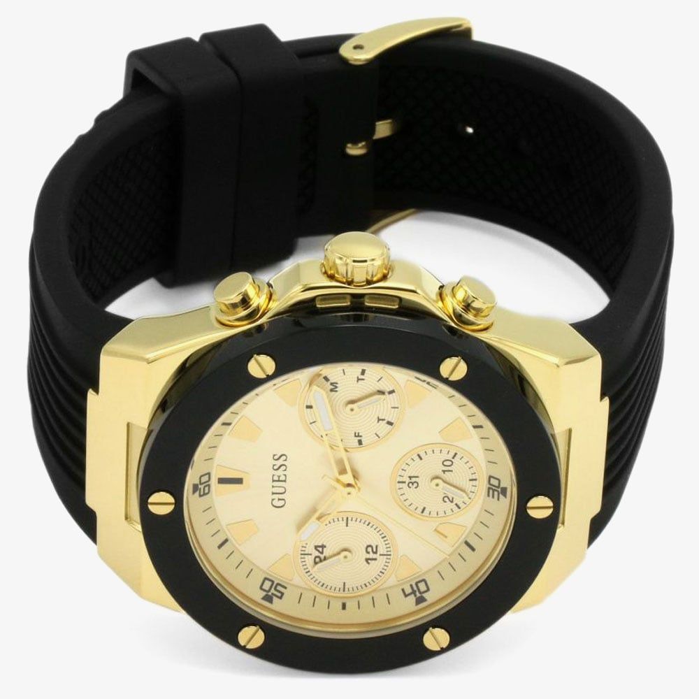 Guess Athena Gold Dial Black Rubber Strap Watch For Women - GW0030L2 Buy Now By Guess