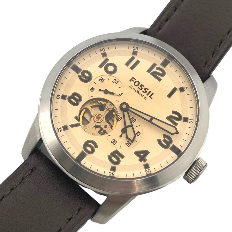 Fossil Pilot 54 Automatic Cream Dial Brown Leather Strap Watch for Men - ME3119 Buy Now By Fossil