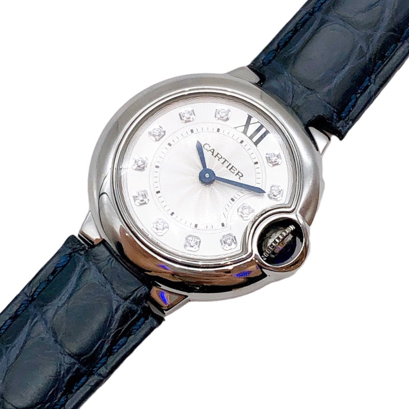 Cartier Ballon Bleu de Cartier Diamonds Silver Dial Black Leather Strap Watch for Women - W4BB0008 Buy Now By Cartier