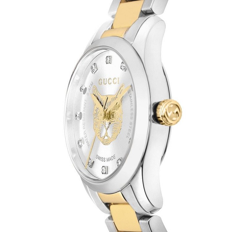 Gucci G Timeless Quartz Diamonds Silver Dial Two Tone Steel Strap Watch For Women - YA1265016 Buy Now By Gucci