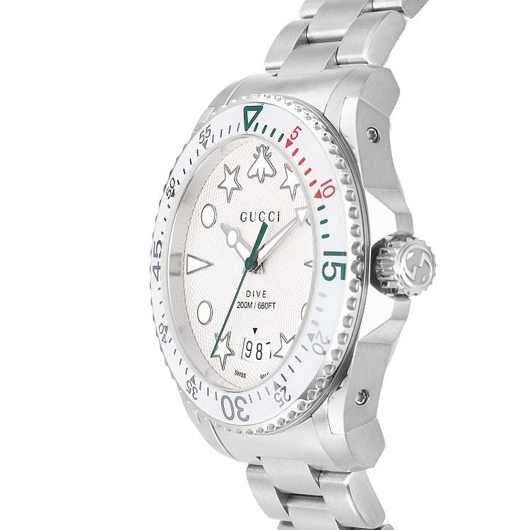 Gucci Dive Quartz White Dial Silver Steel Strap Watch For Men - YA136336 Buy Now By Gucci