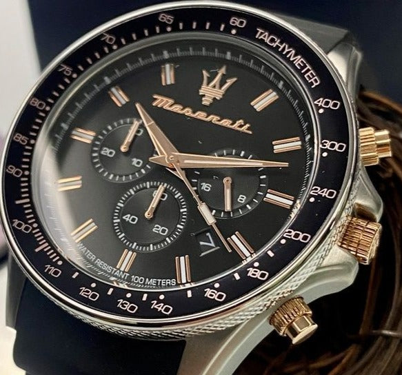 Maserati SFIDA 44mm Black Silicon Chronograph Watch For Men - R8871640002 Buy Now By Maserati