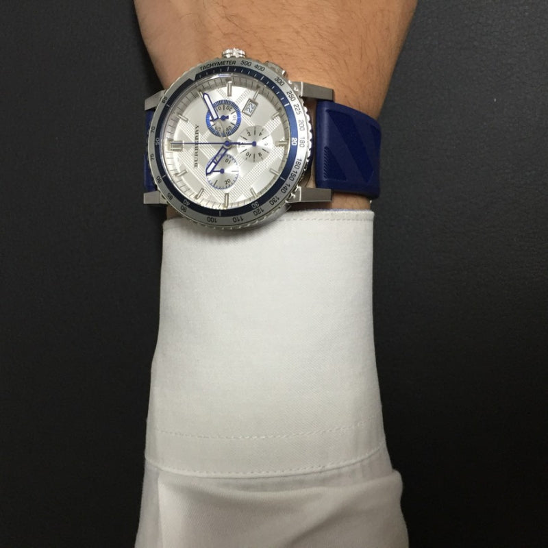 Burberry City Sport Chronograph White Dial Blue Rubber Strap Watch For Men - BU9808 Buy Now By Burberry