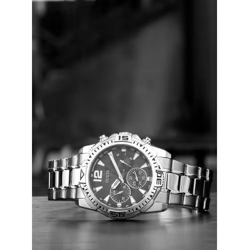 Guess Commander Chronograph Black Dial Silver Steel Strap Watch for Men - GW0056G1 Buy Now By Guess
