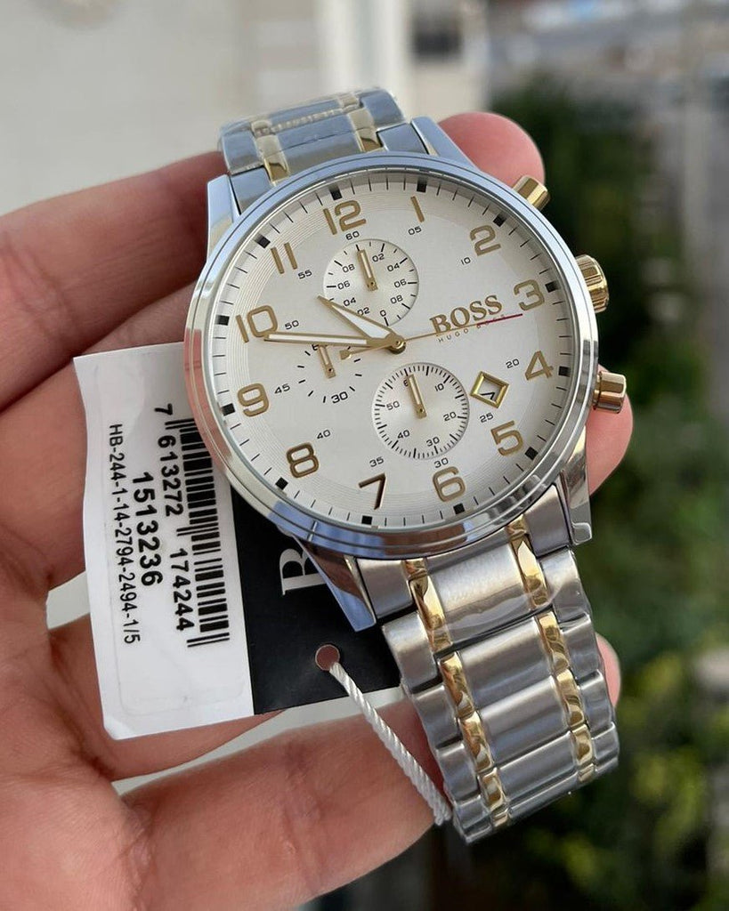 Hugo Boss Areoliner Chronograph White Dial Two Tone Steel Strap Watch for Men - 1513236 Buy Now By Hugo Boss