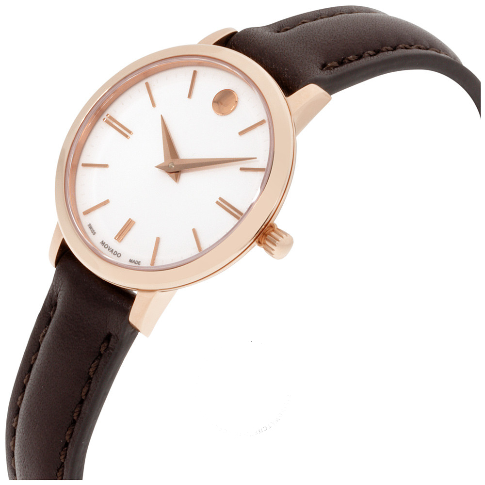 Movado Ultra Slim White Dial Brown Leather Strap Watch For Women - 0607096 Buy Now By Movado