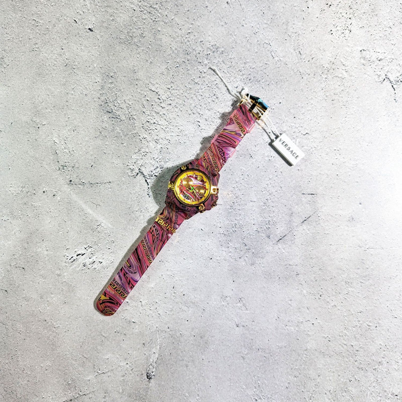 Versace Icon Active Chronograph Quartz Gold Dial Red Leather Strap Watch For Men - VEZ701222 Buy Now By Versace