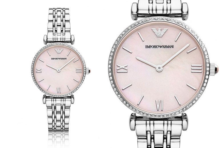 Emporio Armani Gianni T Bar Pink Mother of Pearl Dial Silver Steel Strap Watch For Women - AR1779 Buy Now By Emporio Armani