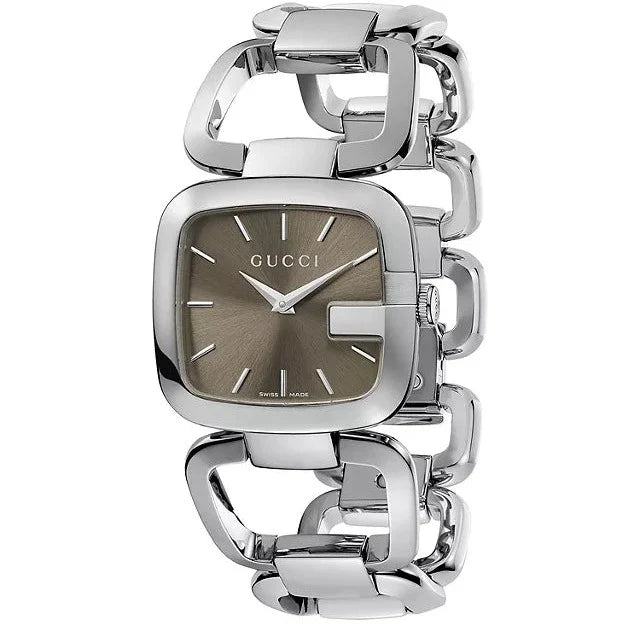 Gucci G Brown Square Brown Dial Silver Steel Strap Watch For Women - YA125402 Buy Now By Gucci