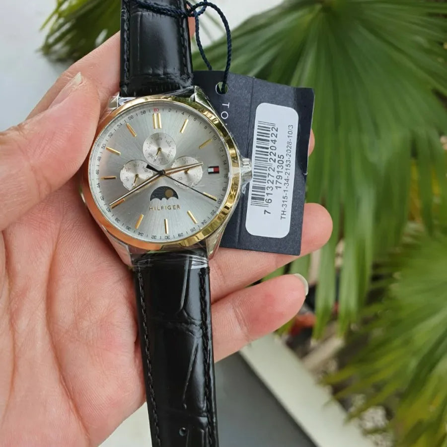 Tommy Hilfiger Oliver Analog Silver Dial Black Leather Strap Watch for Men - 1791305 Buy Now By Tommy Hilfiger