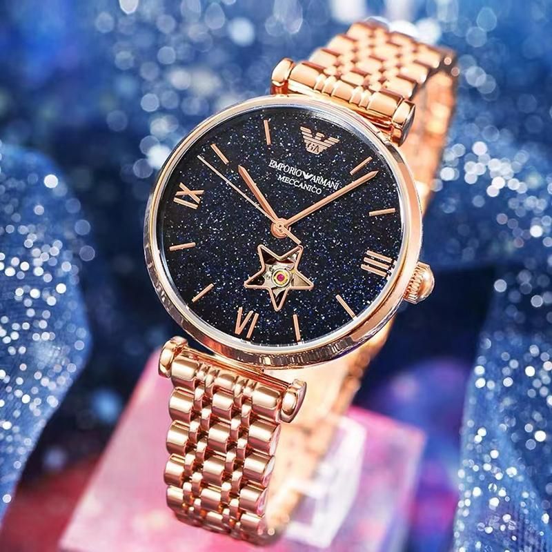 Emporio Armani Meccanico Crystals Black Dial Rose Gold Steel Strap Watch For Women - AR60043 Buy Now By Emporio Armani