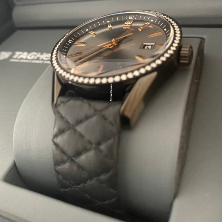 Tag Heuer Carrera Diamonds Anthracite Black Dial Black Leather Strap Watch for Women - WAR1115.FC6392 Buy Now By Tag Heuer