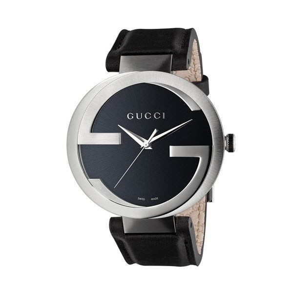 Gucci Interlocking G Iconic Black Dial Black Leather Strap Watch For Men - YA133205 Buy Now By Gucci