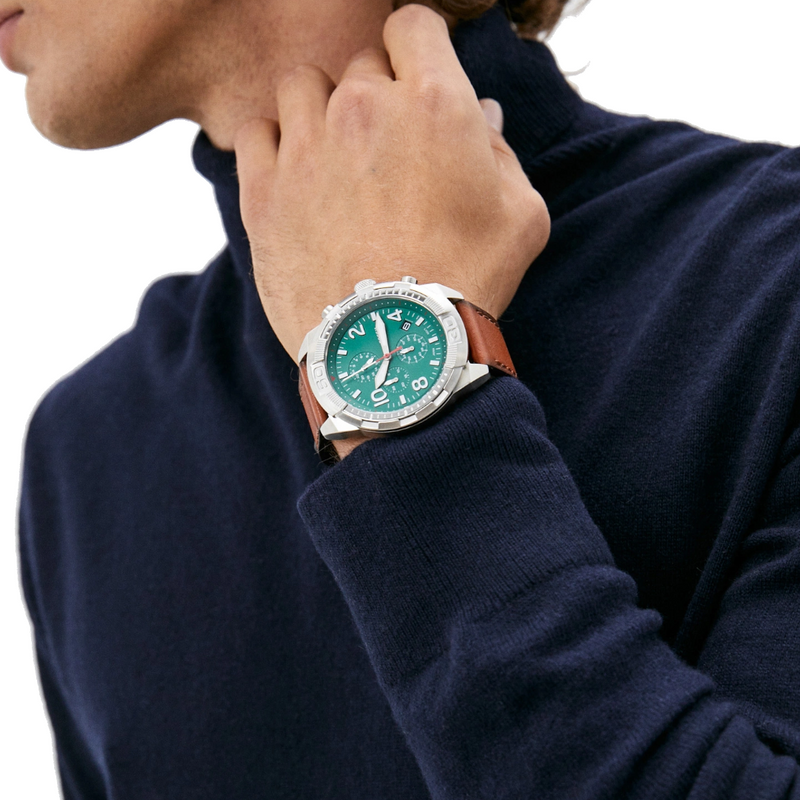 Fossil Bronson Chronograph Green Dial Brown Leather Strap Watch for Men - FS5738 Buy Now By Fossil