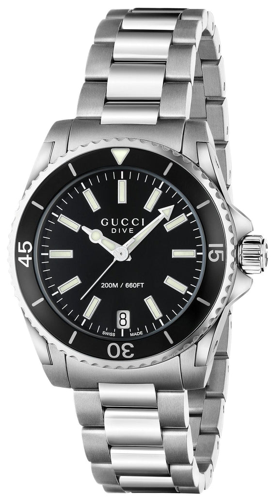 Gucci Dive Black Dial Silver Steel Strap Watch For Women - YA136403 Buy Now By Gucci