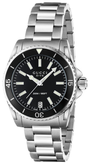 Gucci Dive Black Dial Silver Steel Strap Watch For Women - YA136403 Buy Now By Gucci