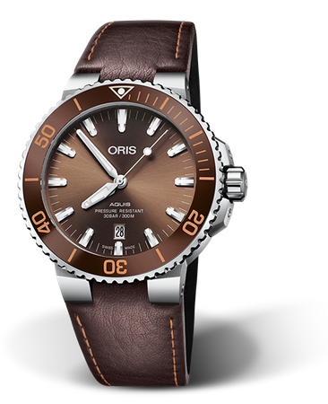 Oris Aquis Date Brown Dial Brown Leather Strap Watch for Men - 0173377304152-0752412EB Buy Now By Oris