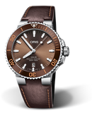 Oris Aquis Date Brown Dial Brown Leather Strap Watch for Men - 0173377304152-0752412EB Buy Now By Oris