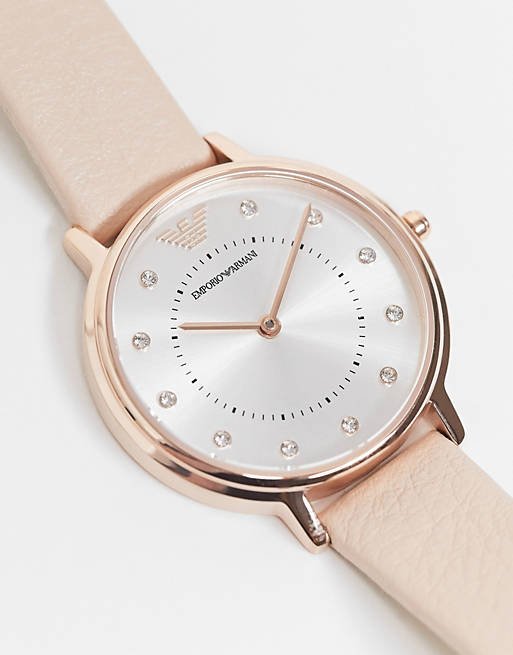 Emporio Armani Kappa Rose Gold & White Dial Beige Nude Leather Strap Watch For Women - AR2510 Buy Now By Emporio Armani