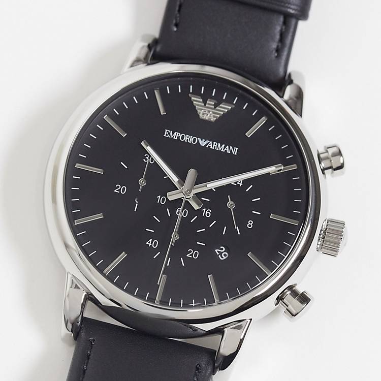 Emporio Armani Luigi Chronograph Black Dial Black Leather Watch For Men - AR1828 Buy Now By Emporio Armani